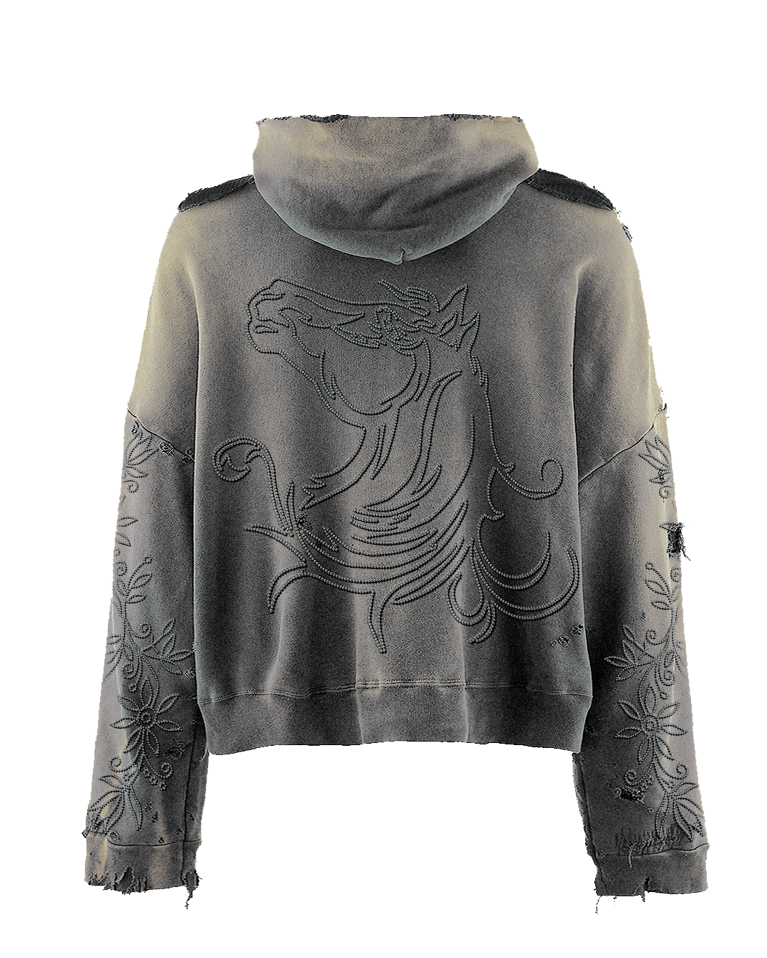 WILD HORSES Distressed Zip Hoodie